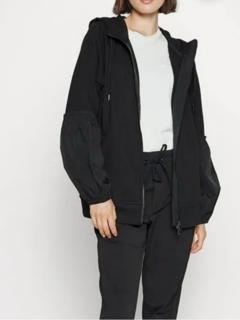 Athleta On My Way Triumph Black Hooded Zip Jacket - Women size L